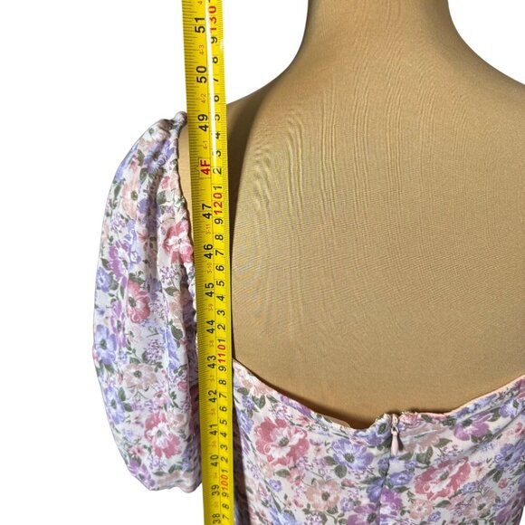 ASTR the Label Bow Tie Ruffle Midi Dress SZ M Pink Purple Floral Milkmaid - Picture 6 of 14